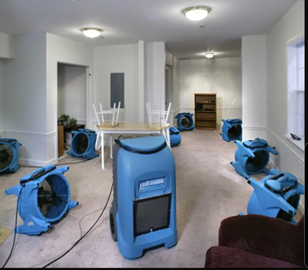 Air movers and dehumidifier setup for Water Extraction & Removal in Hickory